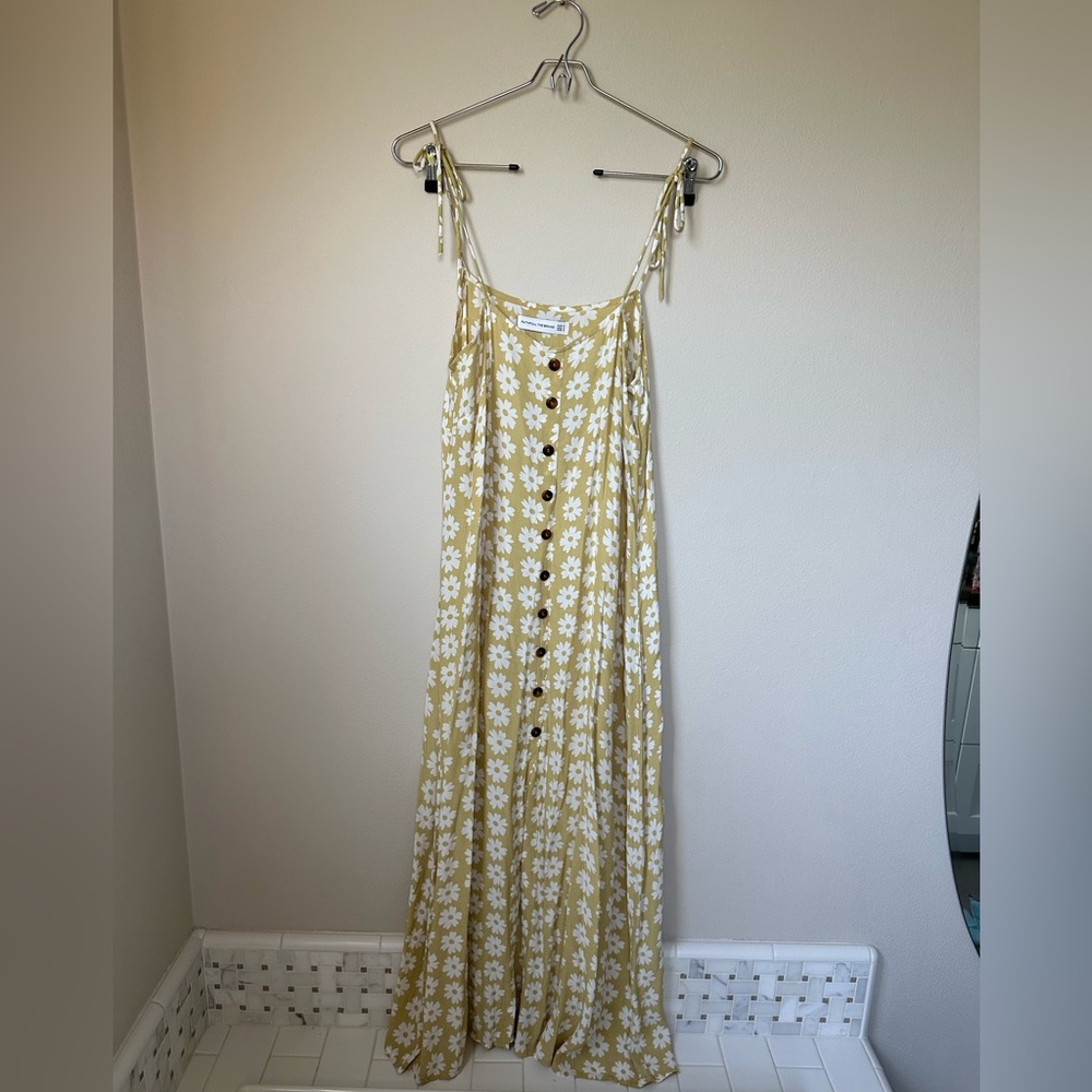 Faithfull the brand midi light lime green floral dress xs